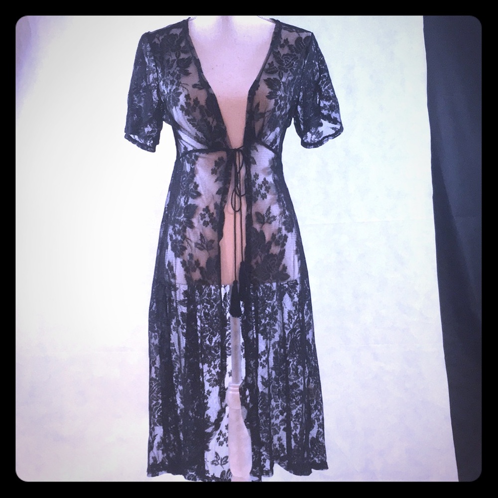 Black lace asymmetrical duster